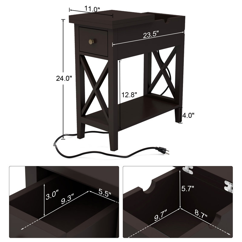 Table de bout de 23,5 po avec espace de rangement supplémentaire, Espresso