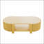 Table basse ovale cannelée avec rangement, bois d'hévéa massif, 1 tablette et 2 portes ouvertes pour les salons modernes