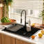 Évier de cuisine encastré en composite de quartz noir de 84 cm x 56 cm x 25 cm avec bonde arrière