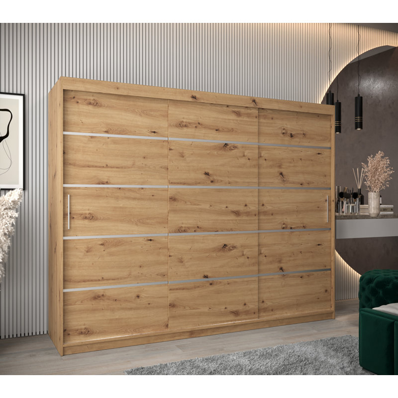 Livnat 3 Door Manufactured Wood Wardrobe, Oak Artisan