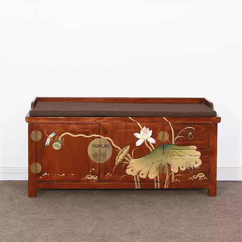 Banc de rangement pour chaussures en bois massif, Brun / Lotus