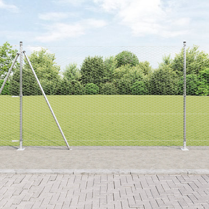 Hexagon Fence Galvanised Steel, Silver, 160cm H x 2500cm W