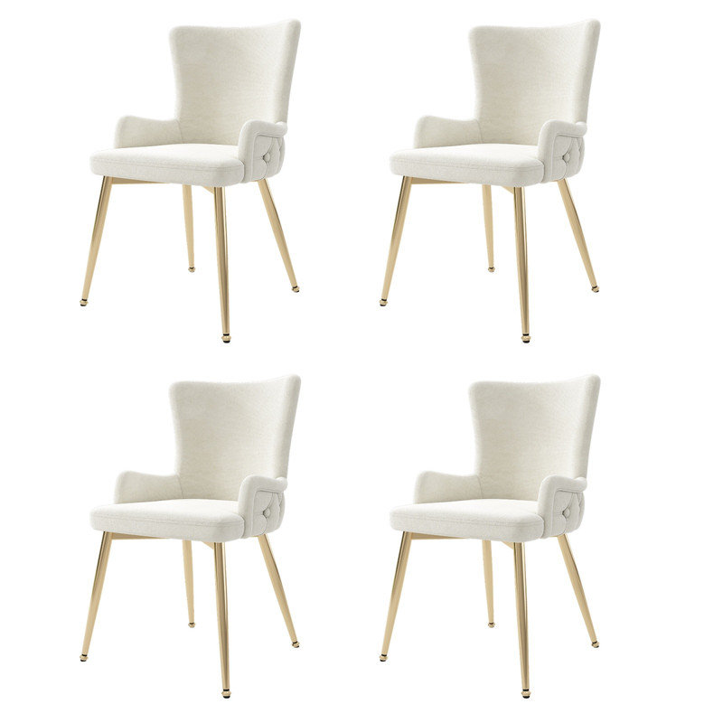 Velvet Upholstered Dining Chair, Gold, Beige, 4