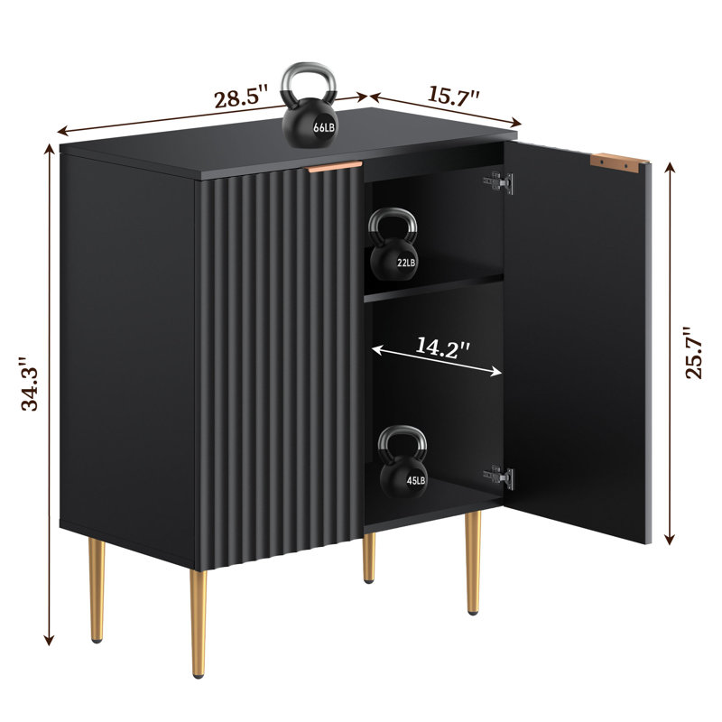 Armoire d'appoint cannelée à 2 portes de 28,5 po avec tablettes intérieures réglables Rishaw, Noir