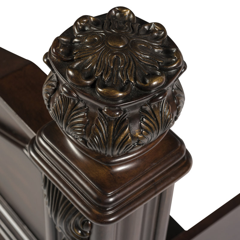  Amala King Poster Bed w/ Scrolled Metal Accents, King, Cognac