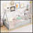 Twin Tent-Shaped Teepee Bed With Guardrails And Slats, Grey, Ideal For Cozy And Safe Sleeping