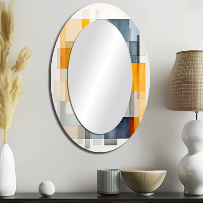 Multicolore cubes motifs IV - Miroir mural moderne ovale