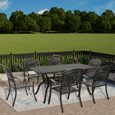 Elegant 6 - Person Rectangular Outdoor Dining Set with Umbrella Hole