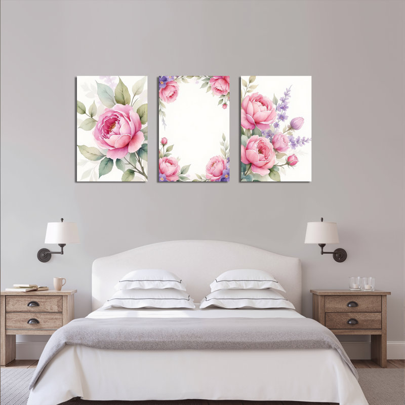 «Pink Rose», reproduction d'art sur toile, ensemble de 3, H 18 po x l 36 po