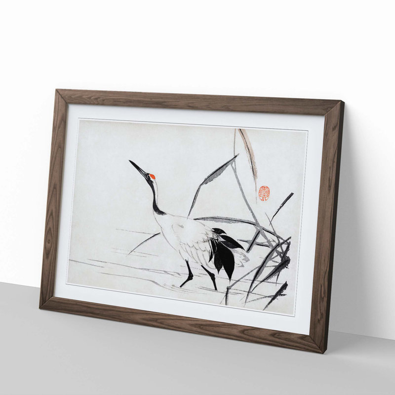 Japanese Crane by Mochizuki Gyokusen - Picture Frame Painting Print, 62cm H x 87cm W x 2cm D, Walnut Framed