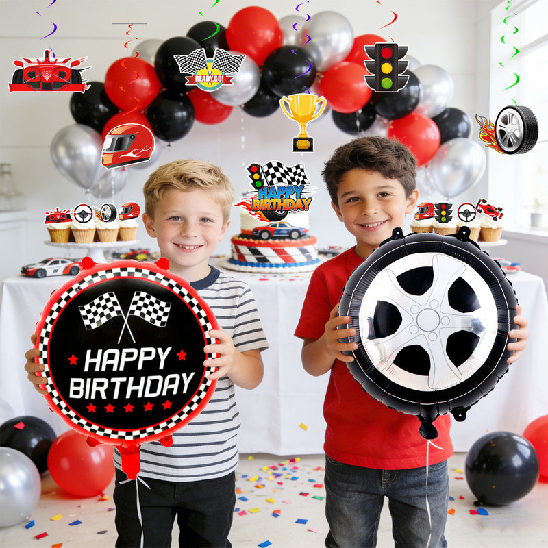 Race Car Birthday Decorations, 112pcs Race Car Party Decorations Set