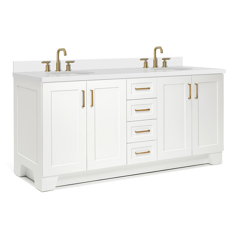 73 IN.  Single Bathroom Vanity, White, Oval,  White Quartz