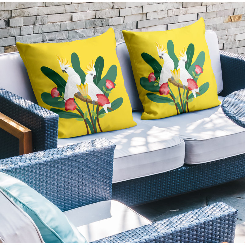 Oreiller carré intérieur / extérieur Kookoo, L 19 po x H 19 po, Jaune
