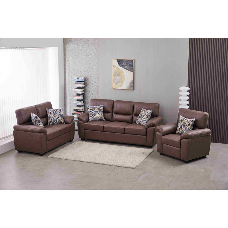 Ensemble de salon en similicuir 3 pièces, Brun