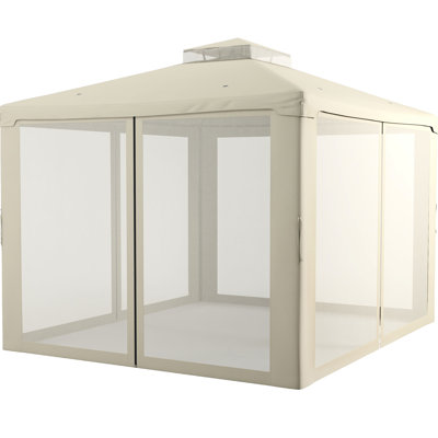 Pavillon de jardin 9,6 pi x 11,6 pi, blanc crème avec 2 toits. Pour le jardin, la pelouse, la terrasse. Pluie, conception à circulation d'air, assemblage facile, abri de jardin extérieur en filet, blanc, filet de toit, pour cour, terrasse,