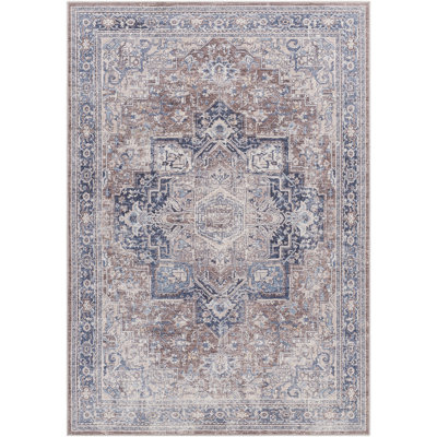 Orhideja Oriental Machine Woven Area Rug in Brown/Blue/Beige