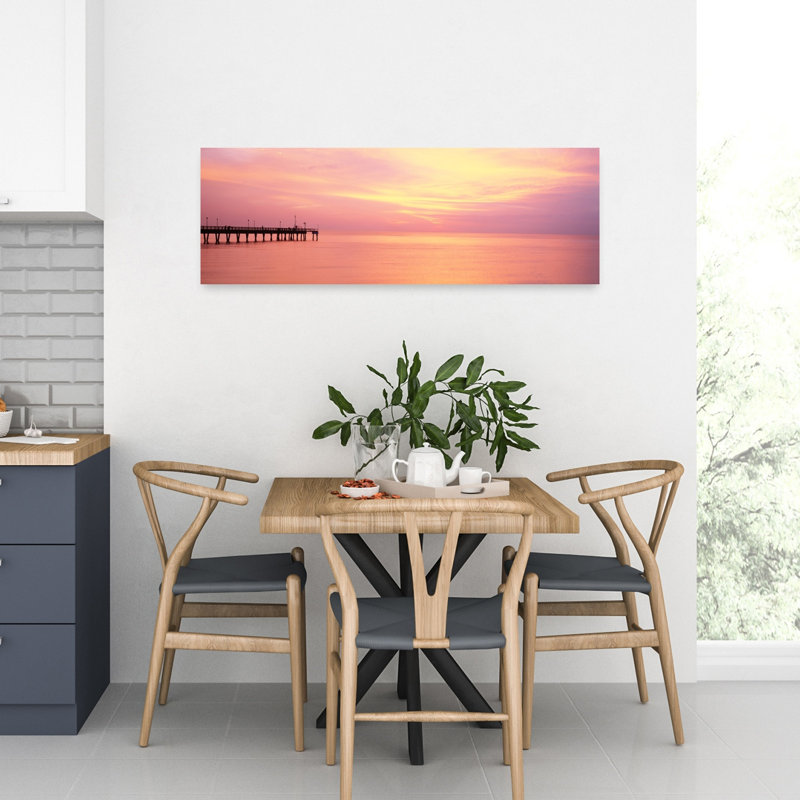Coucher de soleil au quai, eau, plage Caspersen, Venise, Floride, États-Unis, plage tranquille contemporaine, art mural