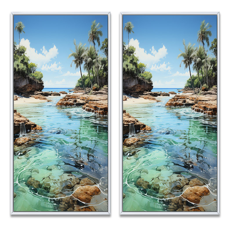 «Caribbean Caribbean Dreamscape» - 2 pièces, Cadre blanc, H 40 po x l 40 po