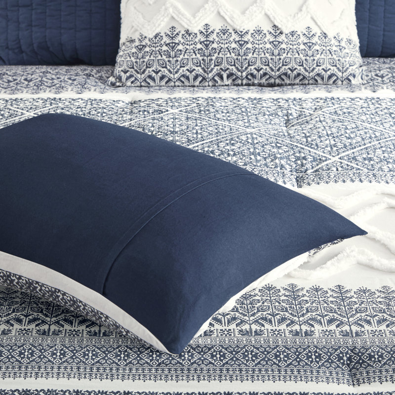 Full Blue Cotton Reversible Comforter Set