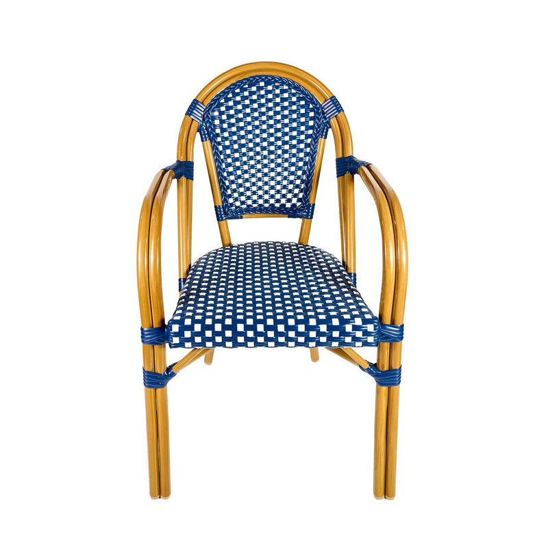 Chaise de patio française avec accoudoirs par Chivari, Bleu / blanc