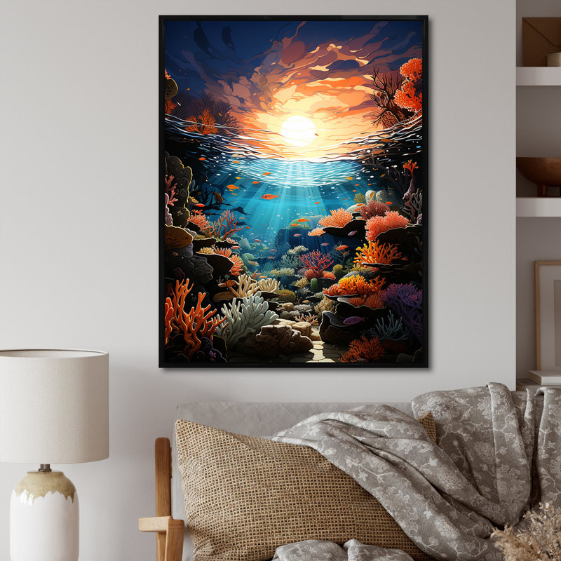Aquariums corail lever de soleil - nautiques et plage, impressions sur toile_106434, H 44 po x l 34 po x P 1,5 po
