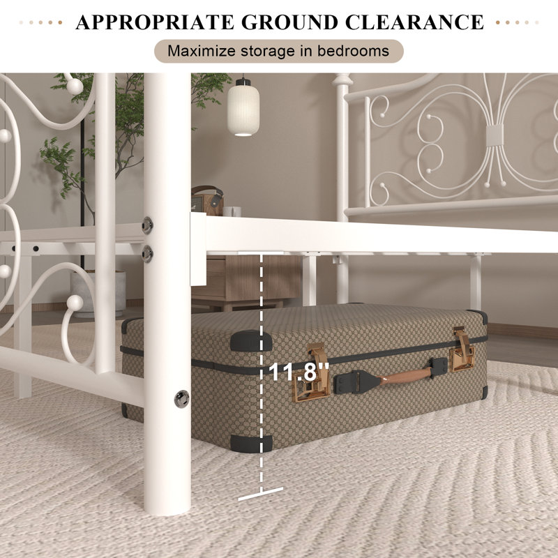 Eade Bed Frame with Elegant Style, Enough Storage Space, Silent Design, White, Full / Double