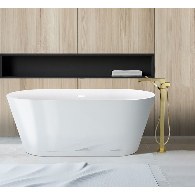 Robinet de baignoire autoportable à fixation au plancher à poignée simple Madison, Or brossé