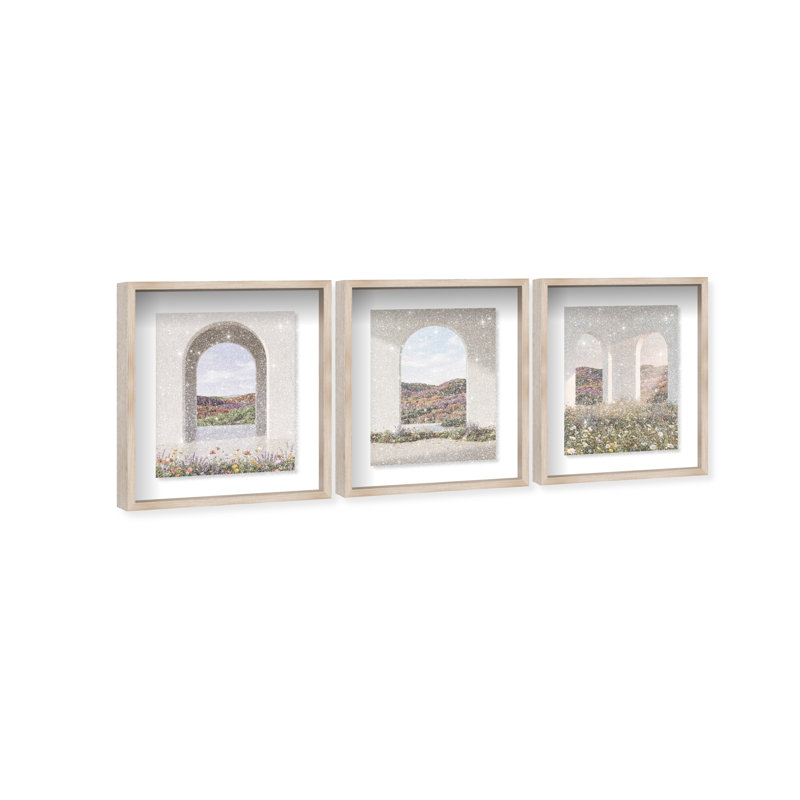 Paradise Arches Set Shadowbox Architecture Print by Oliver Gal, Black Frame, 16 x 20, Natural Oak Shadowbox, 25.5"H x 31.5"W