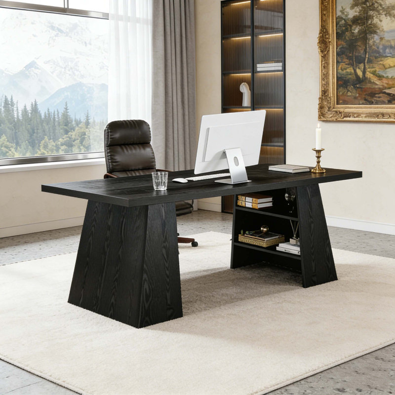 Modern Executive Computer Desk with Storage Shelves