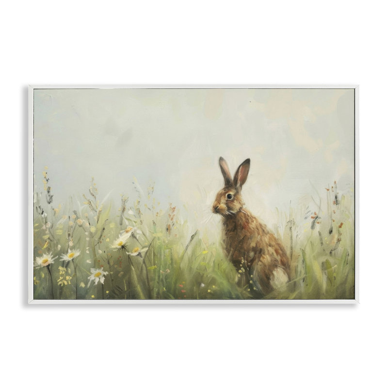 Lapin brun avec marguerites, estampe numérique, design par LSR Design Studio, H 16 po x l 24 po