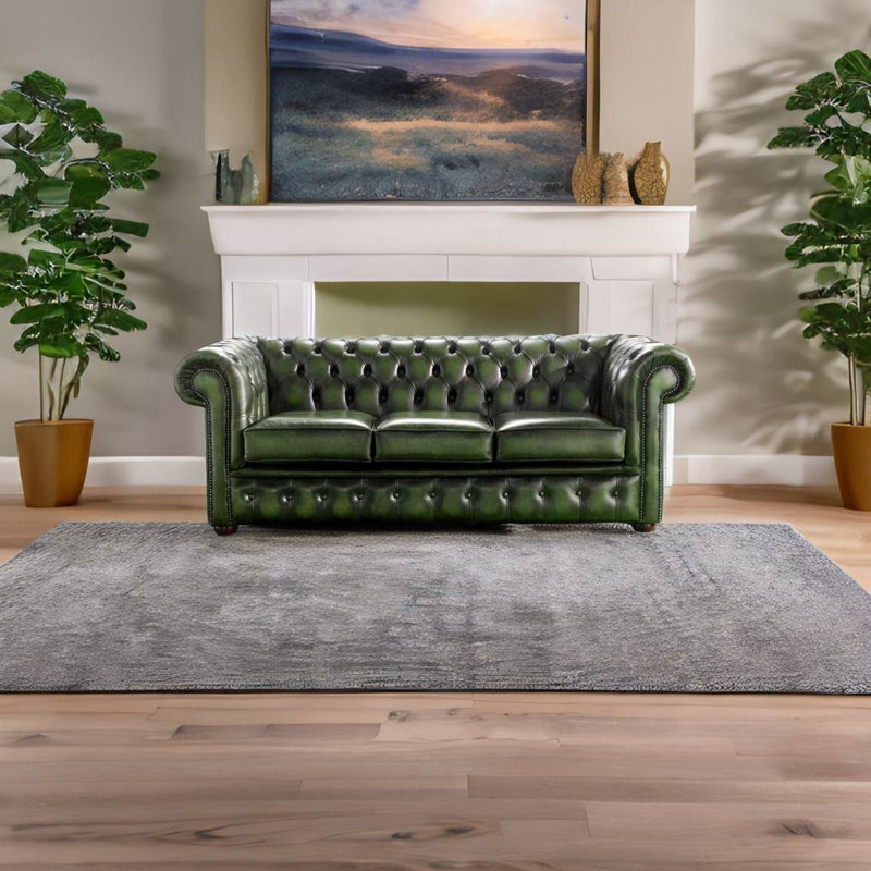  3 Seat Chesterfield Sofa In Antique Leather, Antique Green