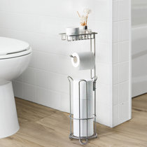 Upgrade Toilet Paper Holder Stand, Silver Gray Freestanding Toilet