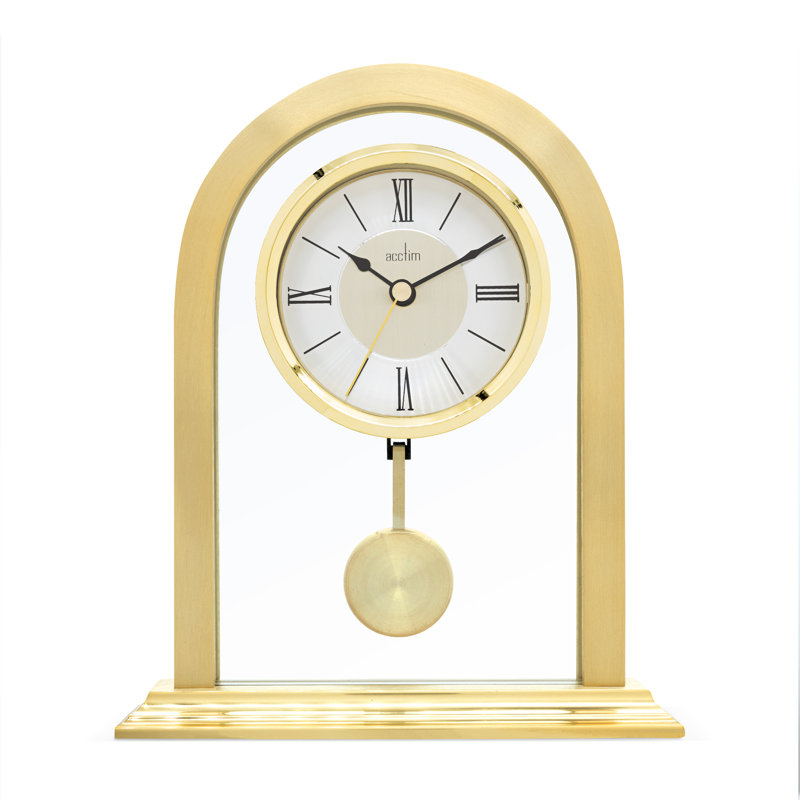 Acctim Colney Pendulum Mantel Clock Quartz Brushed Metal & Glass Energy Efficient Movement Gold