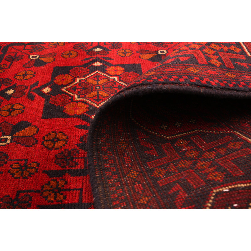 Tapis unique en laine noué à la main style Esari turque des années 2010 de 5 pi 1 po x 6 pi 4 po rouge Araiz