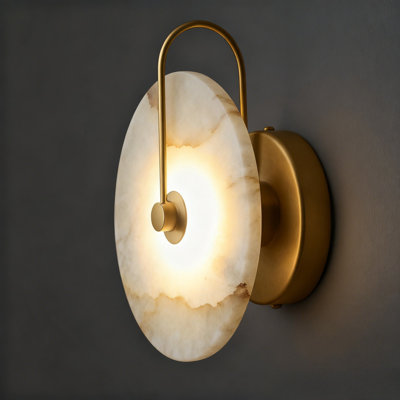 9.8In Round Alabaster Wall Sconce Equipped With LED Bead Light Source, No Harsh Glare From The Sides
