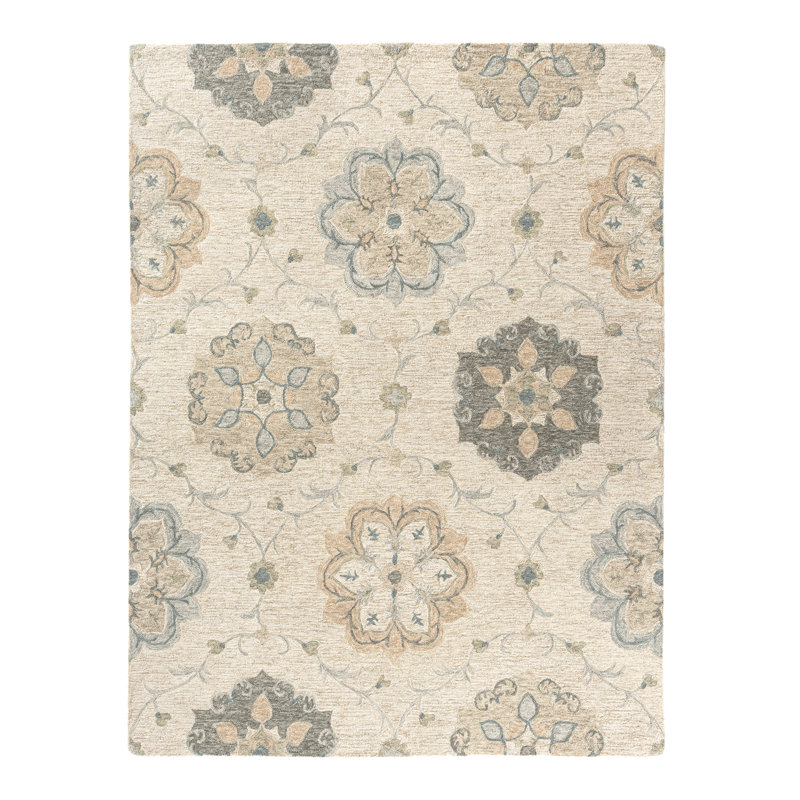 Tapis d'intérieur en laine naturel fabriqué à la main Munz, Rectangle 5 pi x 7 pi