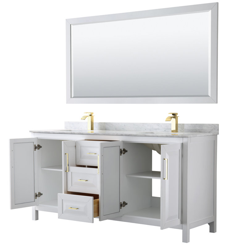 Daria 72'' W Double Vanity, Brushed Gold, White Cultured Marble, White
