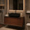 Meuble-lavabo flottant de 36 po avec lavabo vasque noir, armoire de salle de bain murale en noyer avec comptoir en pierre frittée, tiroir à fermeture en douceur et rangement pour porte