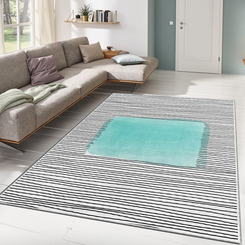 Stylish Woven Area Rug, 5.2 x 7.5 Feet, 100% Polyester with Non-Slip Felt Dot Underside | Pile Height: 0.4 inches, Total Thickness: 0.4 inches | Machine Washable, Digital Printed, Perfect for Living Room & Bedroom Decor