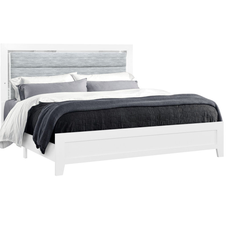 Lit simple blanc avec éclairage à DEL, détails modernes en acrylique, zone de tête rembourrée, 40,93 po Profondeur, 79,46 de largeur, 55,2 de hauteur en blanc, qualités, espace rembourré, P, l, H