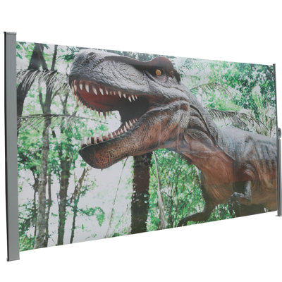 71"x138" Retractable Manual Side Awning Screen, Upf50+ Semi - Transparent Gray, Weather , Suitable For Garden And Swimming Pool, With Lovely Printed Patterns, Fully Assembled 71 Inch High 138 Deep