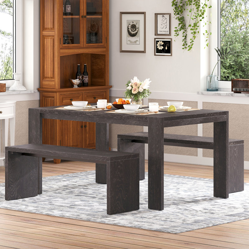 3-piece Dining Set Contains 2 Benches, Espresso
