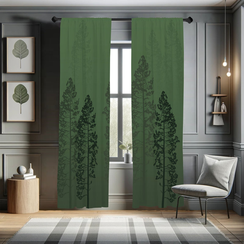 Paire de rideaux 28 po Ebern Designs, Vert forêt, L 28 po x L 95 po