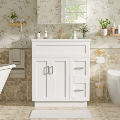 Meuble-lavabo de salle de bain avec 2 portes, 2 tiroirs, tablette réglable, glissières cachées pour les tiroirs et charnières pour portes (robinet non inclus)