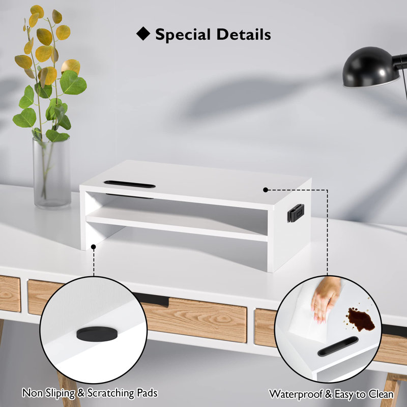 Saater Wood Monitor Stand, White