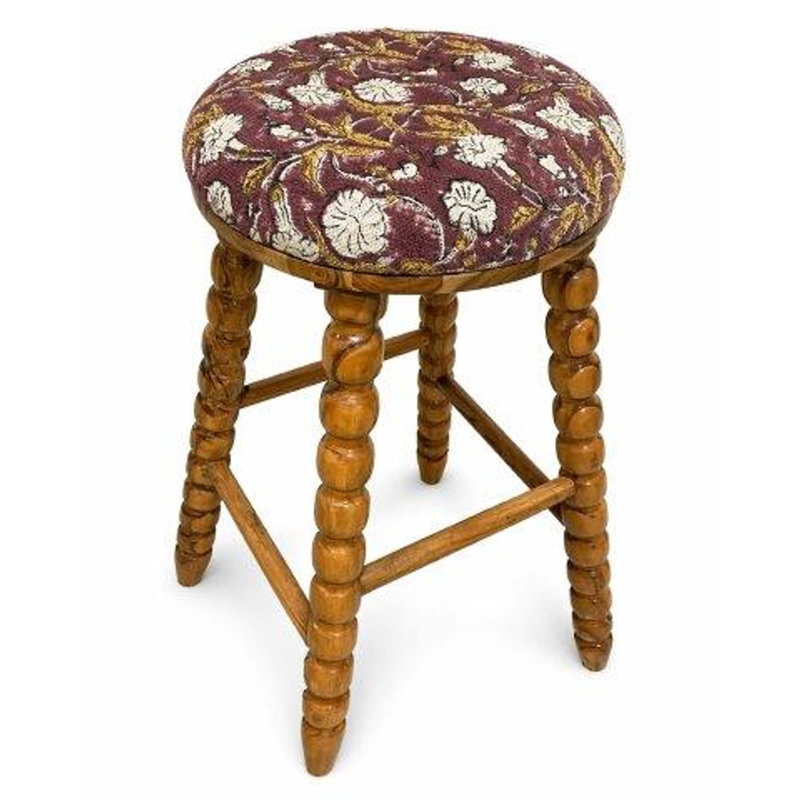 Tabouret de bar rembourré Spindle avec structure en bois d'acacia massif, alliant design classique et confort moderne pour une assise élégante