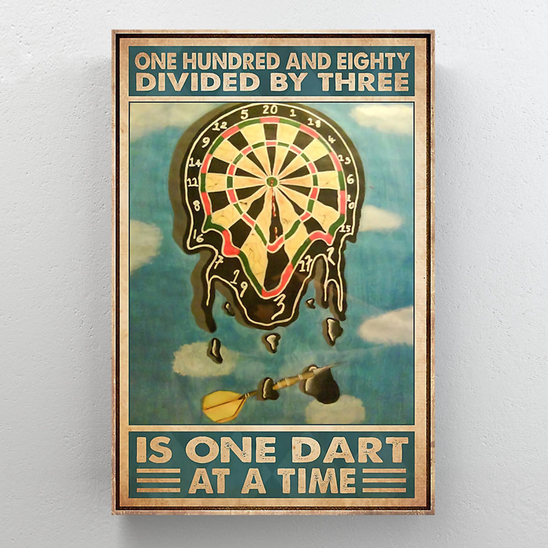 Darts Game - One Hundred And Eighty Divided By Three Is One Dart At A Time - 1 Piece Rectangle Graphic Art Print On Wrapped Canvas