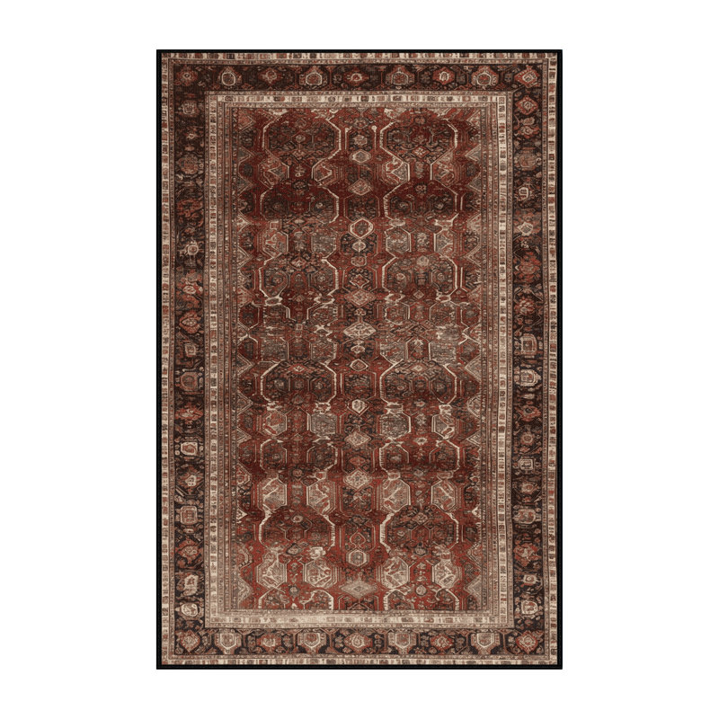 Machine Washable Persian Brown Area Rug, Rectangle 5' x 7'