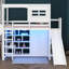 Lit mezzanine simple avec garde-robe et tablettes de rangement, structure de lit mezzanine en bois avec glissoire et DEL