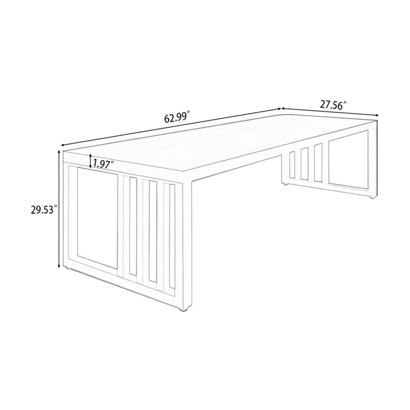 Bureau d'écriture rectangulaire en bois massif brun noisette, 29.53" H x 62.99" W x 27.56" D